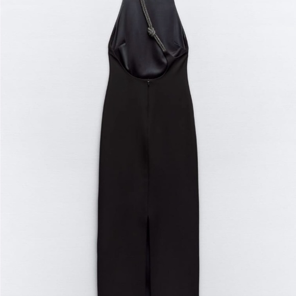 Zara Woman Rhinestone Shiny Back Cord Details Black Halter Dress Size M - Picture 8 of 15